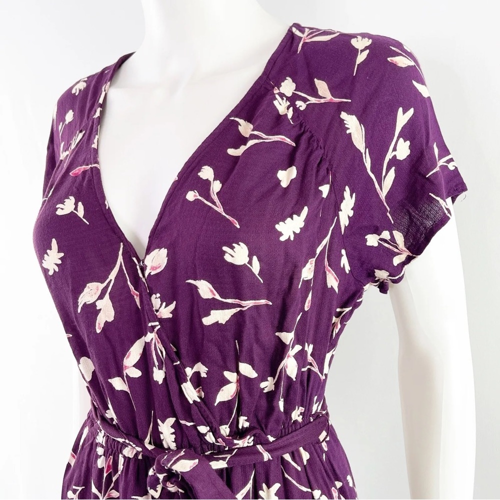 Lucky Brand Short Sleeve Purple Floral Maxi Dress Belted Size M NWT